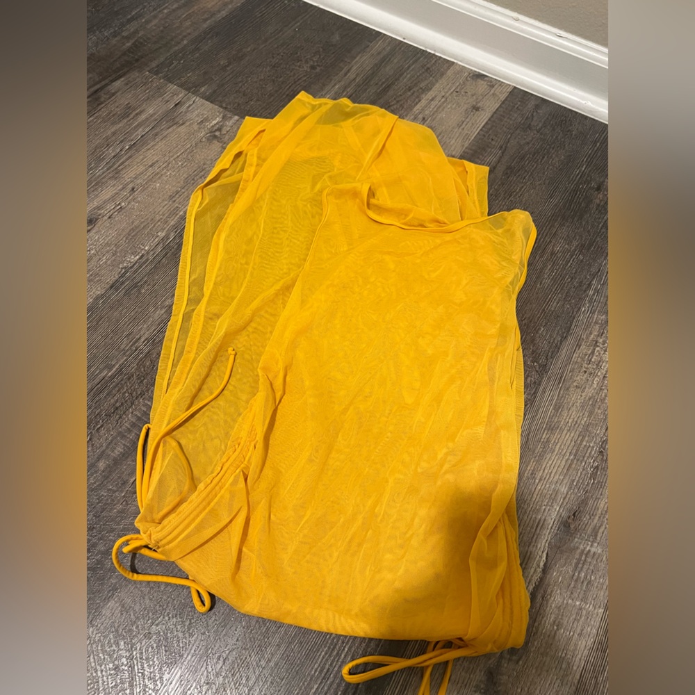 SHEIN Yellow Mesh Beach Cover-Up